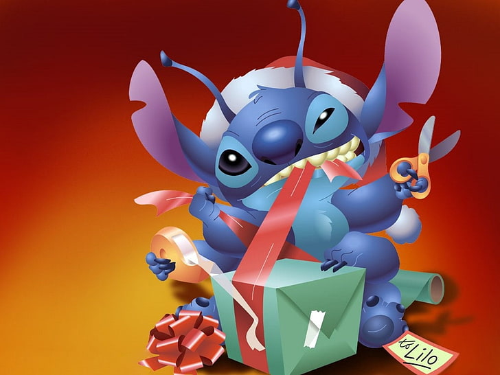 HD wallpaper: Stitch illustration, new year, christmas, gift, stich, cartoon