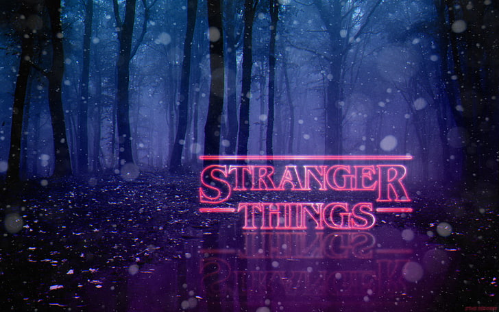 HD wallpaper: Stranger Things digital wallpaper, neon, forest, 1980s, Photoshop