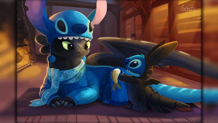 HD wallpaper: Toothless and Stitch, Lilo and Stitch, dragon, How to Train Your Dragon