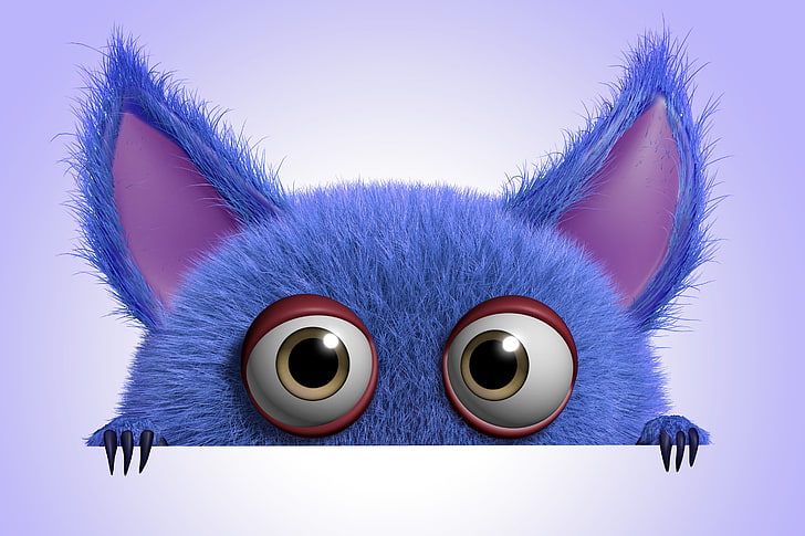 HD wallpaper: blue cartoon character illustration, monster, funny, cute, fluffy