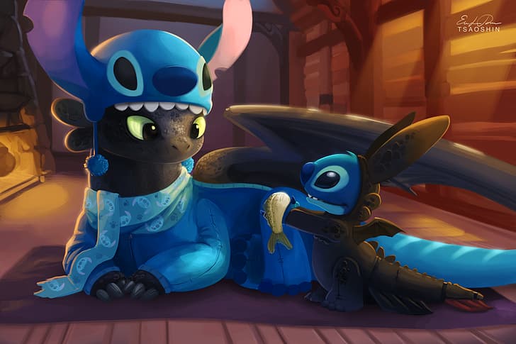HD wallpaper: crossover, Toothless, Stitch, How to Train Your Dragon, costumes