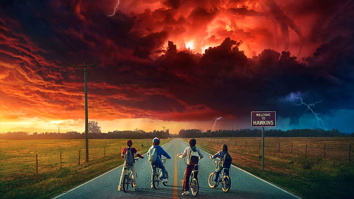 HD wallpaper: four children riding their bikes on high way, Stranger Things
