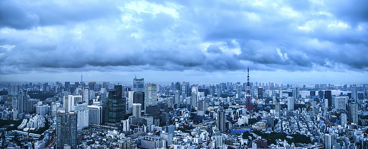 HD wallpaper: panoramic photography of city buildings, tokyo, tokyo, Dusk, Panorama