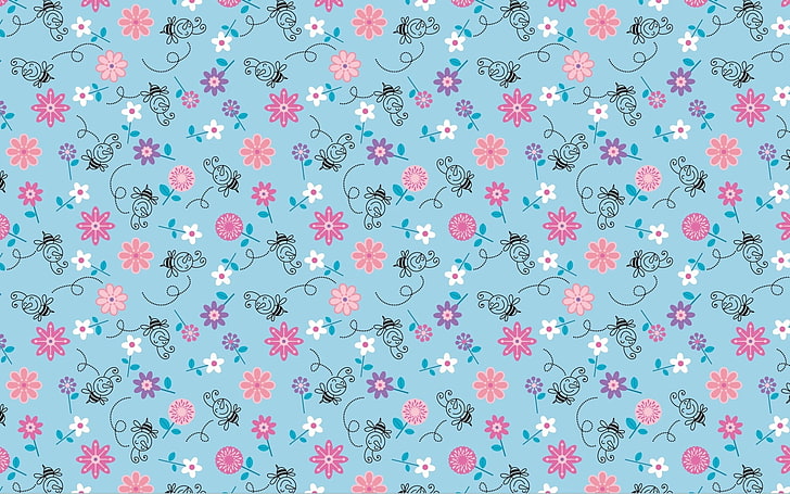 HD wallpaper: pink and blue floral wallpaper, color, background, texture, pattern