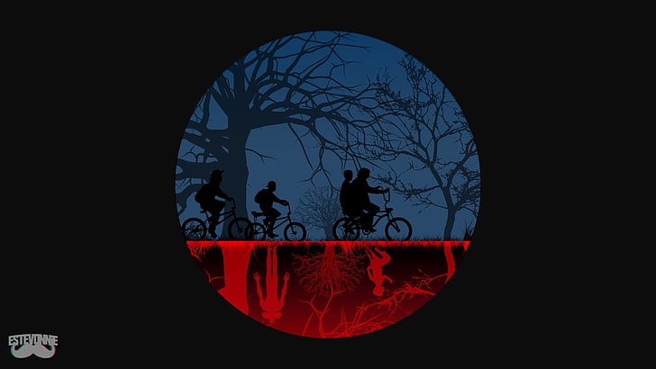 HD wallpaper: three people riding bicycles illustration, Stranger Things, digital art